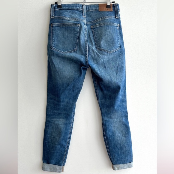 Madewell Distressed Mid-Rise Skinny Blue Cuffed Jeans, Medium Wash, Size 26 - Picture 11 of 16